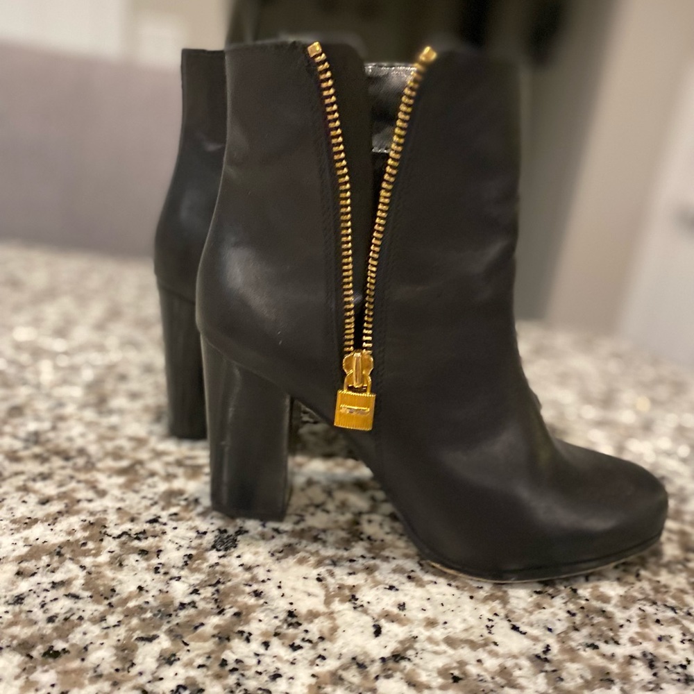 Michael Kors gold lock leather booties